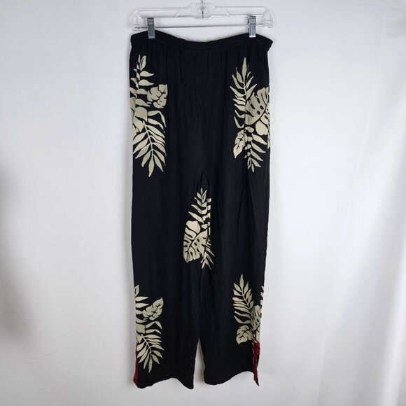 Soft Surroundings Pants Medium Black Leaf Print Red Trim Pullon Wide Leg - Picture 3 of 10